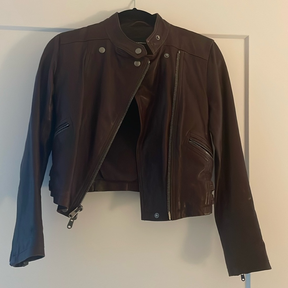 Club Monaco oxblood leather jacket size xs